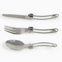Ensemble de couverts pliables portables, couverts de camping en acier inoxydable avec pochette de transport, kit couteau fourchette cuillère pour pique-nique en plein air et voyage