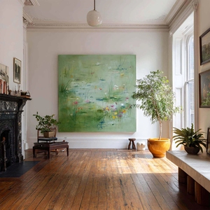 Grande peinture murale encadrée verte, art abstrait, peinture à l'huile texturée 3D faite à la main, décoration de <span class=keywords><strong>salon</strong></span>, peinture sur toile de jardin aquatique - Product Image 3