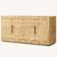 Meuble TV Rhoohill personnalisé pour salon, en bois naturel, 4 portes, style vintage américain, console longue en bois de placage