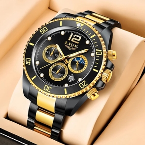 Reloj LIGE 8924 de Lujo, Reloj de Cuarzo, Cronógrafo Impermeable para Hombre, Reloj Casual de Acero Inoxidable con Fase Lunar de <span class=keywords><strong>24</strong></span> Horas para Hombre - Product Image 1