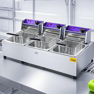 8L + 8L Fritadeira Elétrica de Aço Inoxidável 2 Tanque 2 Cesta Batata Chip Carrinho de cachorro-quente comercial com grill e fritadeira - Product Image 4