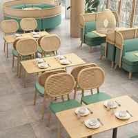 Meubles de restaurant sur mesure pour la restauration, ensembles de tables et chaises en bois massif, chaise en bois avec dossier en rotin, banquette en cuir, canapé