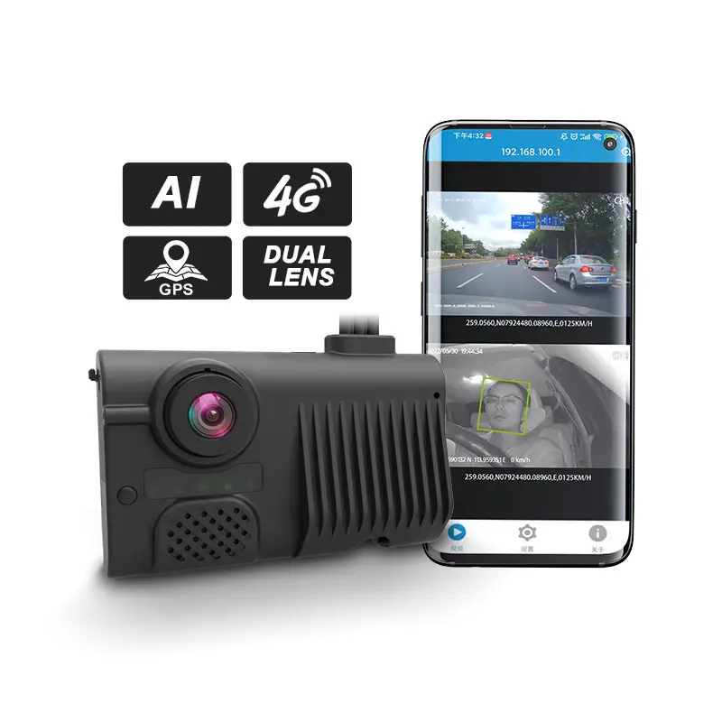 El más nuevo 4G Ai Car Camera Dash Cam Record Inside Adas Dms Cmsv6 Car Dvr Dual Lens Smart Dashcam Gps