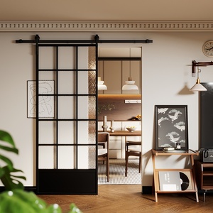 Porte coulissante panoramique rétro moderne, <span class=keywords><strong>simple</strong></span>, en verre, style français, en acier, pour salon, chambre, salle de bain, bureau - Product Image 2
