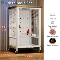 Cage à oiseaux ronde en acier inoxydable avec verre trempé anti-éclaboussures et anti-évasion, cage de luxe pour perroquet avec support à roulettes pour perruche
