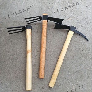 Three Section Hoe Wooden Handle Carbon Steel Blade 6 In Length Curved Shape For Garden <b>Soil</b> Loosening <b>Planting</b> Vegetables - Product Image 2