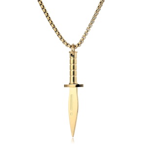 Yunnique – collier avec pendentif poignard en acier inoxydable pour hommes, couleur or, chaîne de 60cm, bijoux de mode de Style Punk - Product Image 1
