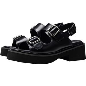 Sandalias de plataforma con hebilla metálica de estilo oscuro para hombre, de cuero genuino, de alta gama, con punta abierta, que aumentan la altura en 6 cm, para verano. - Product Image 1