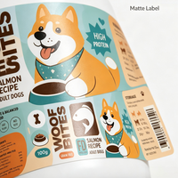 Étiquettes personnalisées imperméables anti-contrefaçon UV en BOPP pour emballages de friandises pour animaux de compagnie, autocollants en papier couché de qualité supérieure aux couleurs vives pour boîtes de nourriture pour chiens