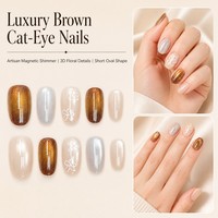 T2111 Kaixin Factory Faux ongles à presser brillants marron bleu, forme ellipse courte, style French, motif floral 3D, pour nail art, Fournisseurs