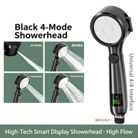 Pommeau de Douche Portable à Affichage LED de Température, 4 Modes de Jet, en ABS, Économiseur d'Eau, Pression Améliorée, avec Bouton d'Arrêt Rapide