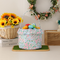 Panier de Pâques rose avec nœud et bordure à volants, grande capacité, sac de chasse aux œufs, seau à bonbons de Pâques, seau cadeau de Pâques pour fête d'enfants