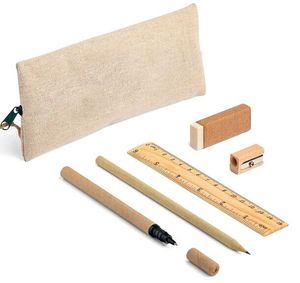 Juego de Papelería Portátil Ecológico Promocional en Bolsa de Algodón con Regla de Madera, Sacapuntas y Borrador para el Regreso a Clases - Product Image 3