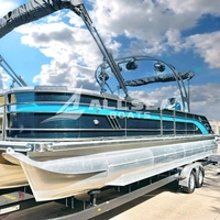 Bateau ponton sportif en aluminium soudé certifié CE de 7,5 m (25 pi) avec design de clôture en fibre de verre pour cuisine, plaisir et barbecue