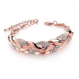 Bracciale a Catena con Zirconi a Forma di Foglia, Placcato in Oro Rosa, Regolabile, Impilabile, Gioielli alla Moda per Donna - Product Image 2