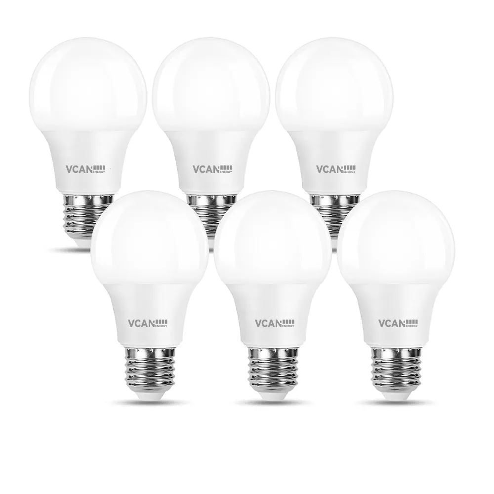 VCAN E27 bola lampu sekrup 60W putih hangat setara 2700K 8.5W 806lm sekrup Edison hemat energi bohlam E27 tidak dapat diredupkan