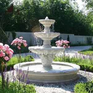 QUYANG ornamenti da <span class=keywords><strong>giardino</strong></span> personalizzati arte moderna pietra naturale brama di marmo bianco fontana di acqua di loto - Product Image 5