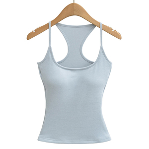 Channel Débardeur court rembourré de qualité supérieure, dos nageur, extensible, col carré, coupe ajustée, pour le sport, la gym, le yoga, style Y2K, soirée et camisole - Product Image 3