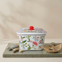Grand bol carré en métal émaillé Luhong avec couvercle, design classique, utilisation domestique, écologique, résistant à la chaleur, compatible four, facile à nettoyer