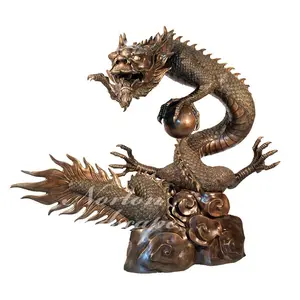 Escultura de Dragón de <span class=keywords><strong>Metal</strong></span> para Decoración de Jardín Exterior Grande, Estatua de Dragón Chino de Bronce y Latón Tallada a Mano Moderna - Product Image 1