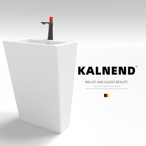 อ่างล้างหน้าทรงสี่เหลี่ยมแบบตั้งพื้นเซรามิก Kalnend แบบรูเดียว ผิวเรียบ สำหรับห้องน้ำ - Product Image 2