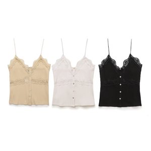 T-shirt Halter côtelé en dentelle à boucle de couleur unie pour femme – Tendance - Product Image 1