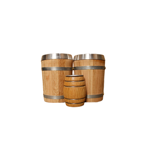 Barril de Madera Marrón Hecho a Mano de 500 ml con Borde Negro y Acabado Lacado para Almacenar Tequila, Vino o Cerveza - Product Image 1