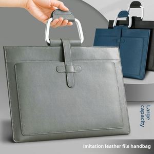 Business Executive PU Leather <b>A4</b> Document Holder Portable Waterproof Folders with Printed Logo <b>File</b> Bag Handle Storage Bag - Product Image 4