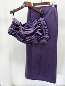 Ensemble deux pièces en velours, haut court irrégulier romantique à la française, jupe mi-longue, sept couleurs, nouvelle mode Ramadan 2026 - Product Image 3