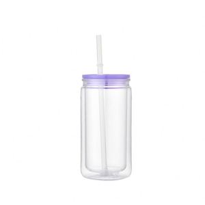 Gobelet en plastique transparent de 16 oz, écologique, type Mason Jar, personnalisable, à double paroi, avec paille, vente en gros - Product Image 6