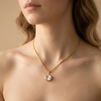 Collar con Colgante Ovalado de Circonita Cúbica Chapado en Oro de 18K, Cadena de Acero Inoxidable con Circonita Cúbica 5A, Joyería Resistente al Deslustre y al Agua
