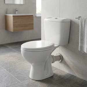 Inodoro de dos piezas de cerámica moderno, de precio económico, con descarga dual y sifón en P, directo de fábrica - Product Image 1