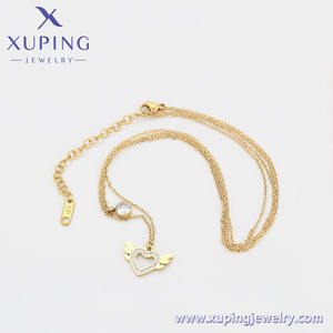 A00915134 Xuping joyería de moda elegante redondo circón corazón alas doble collar 14K color collar de acero inoxidable - Product Image 3