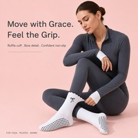Service OEM – Chaussettes de yoga antidérapantes pour femme, mi-mollet, en mélange de coton, avec nœuds en dentelle, pour Pilates et fitness
