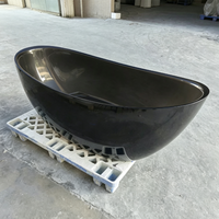 Baignoire autoportante de luxe en résine acrylique, surface solide, design écologique, noir mat, sur mesure, pour hôtel