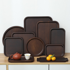 Bamboo Serving <b>Trays</b> Walnut Color Rectangular Round Multifunctional Tea <b>Snack</b> Plate Residential Use Lacquered Finish - Product Image 1