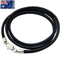 Collier noir tissé cordon en cuir acier inoxydable fermoir mousqueton hommes femmes