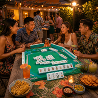Mahjong Vert Tropical - Tuiles de Mahjong Vert Gelée avec Motifs Torche Tiki et Ananas, Ensemble de Mahjong en Acrylique pour Fête au Bord de la Piscine