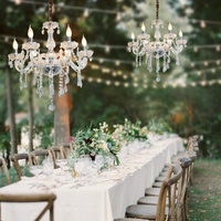 Lustre moderne en cristal pour mariage et fête, 6 prises E14, corps chromé, suspension en verre transparent