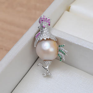 Collier pendentif fait main en argent 925 avec perle baroque en forme de coq, base vide pour accessoire féminin, modèle DIY Wenchi Chine 13052 - Product Image 4