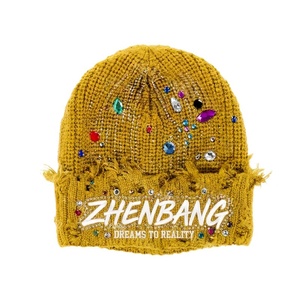 HKZB Customized Knitted <b>Beanie</b> <b>Hat</b> with Rhinestone Casual Distressed <b>Beanies</b> for <b>Men</b> and Women Fashion Streetwear Accessories - Product Image 3