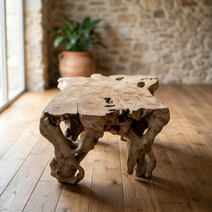Table à manger rustique en bois massif avec base en racine d'arbre, design moderne, durable, imperméable, meubles robustes pour usage intérieur - Product Image 3