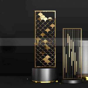 Separador de Habitaciones Plegable de Acero Inoxidable LL67, Biombo Metálico Decorativo Dorado para Hotel y Hogar - Product Image 2