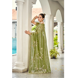Luxury <b>Satin</b> <b>Saree</b> With Intricate Beadwork Soft Flowing Drape Designer Ethnic Party Wear For Engagement Festival Events - Product Image 2