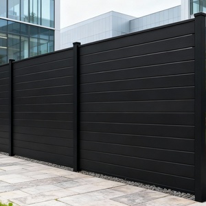Clôture de jardin en composite WPC en aluminium horizontal noir, panneaux de clôture en vinyle PVC, poteaux 6x8, extérieur, écologique, résistant aux UV - Product Image 1