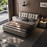 Lit en cuir capitonné minimaliste moderne, cadre de lit plateforme rembourré, lit double de luxe léger pour mobilier de chambre
