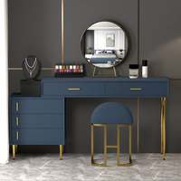 Ensemble de vanité de maquillage bleu moderne armoire de coiffeuse rétractée et tabouret et miroir inclus
