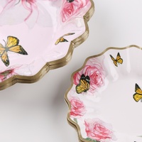 Ensemble d'assiettes à dîner jetables durables avec motif de rose papillon pour les fêtes et les occasions spéciales