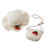 Usine directe en gros personnalisable été cerise plage chapeau de paille sac à main costume pour filles respirant crème solaire décontracté