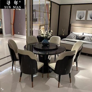 Ensemble de salle à manger moderne de luxe <span class=keywords><strong>en</strong></span> gros d'usine, 6/8 places, motif <span class=keywords><strong>bois</strong></span>, peinture piano haute brillance, <span class=keywords><strong>table</strong></span> ronde moderne haut de gamme - Product Image 5